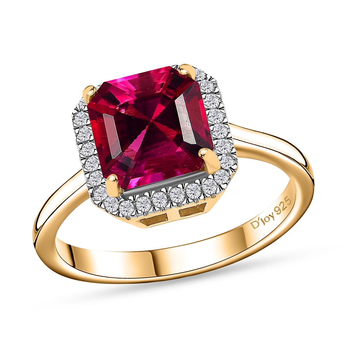 Asscher Cut Premium Lab Created Bixbite, Moissanite Ring in 18K Vermeil YG Over Sterling Silver (Size 7.0) 2.75 ctw