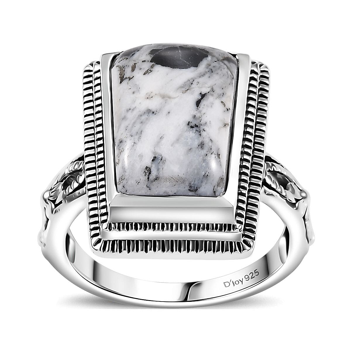 White Buffalo Solitaire Ring in Black Oxidized Sterling Silver (Size 10.0) 7.70 ctw
