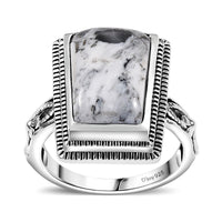 White Buffalo Solitaire Ring in Black Oxidized Sterling Silver (Size 10.0) 7.70 ctw