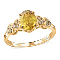 Certified & Appraised Luxoro 14K Yellow Gold AAA Sava Sphene and G-H I2 Diamond Ring 1.70 ctw (Del. in 10-12 Days)