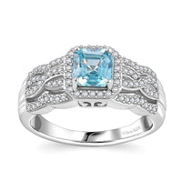 Asscher Cut Cambodian Blue Zircon, Moissanite Ring in Rhodium Over Sterling Silver (Size 10.0) 1.70 ctw