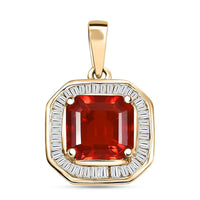 Luxoro Premium Crimson Fire Opal and Diamond 1.85 ctw Halo Pendant without Chain in 10K Yellow Gold