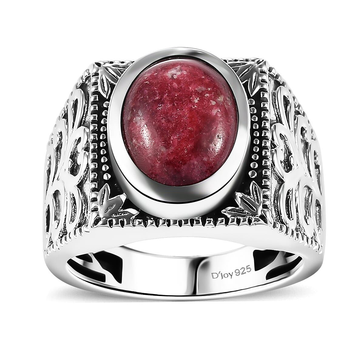 Premium Norwegian Thulite Solitaire Ring in Black Oxidized Sterling Silver (Size 10.0) 7.40 ctw