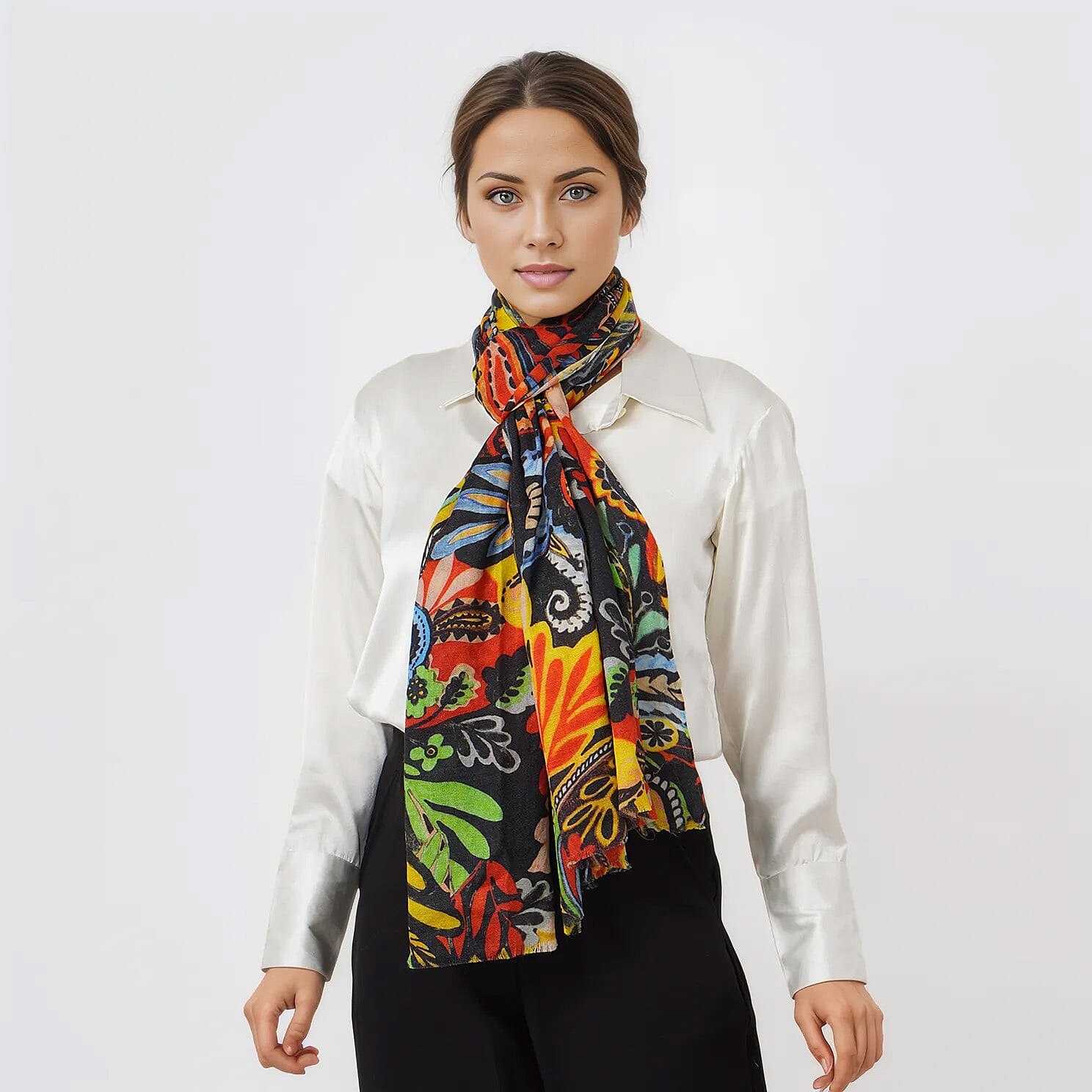 Multi Paisley La Marey 100% Cashmere Digitally Printed Scarf - (27.5"x75")