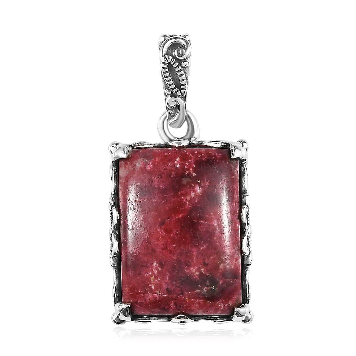 D'Joy Premium Norwegian Thulite 21.00 ctw Branch Pendant without Chain in Black Oxidized Sterling Silver