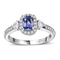 Tanzanite, White Zircon Ring in Rhodium Over Sterling Silver (Size 10.0) 1.25 ctw