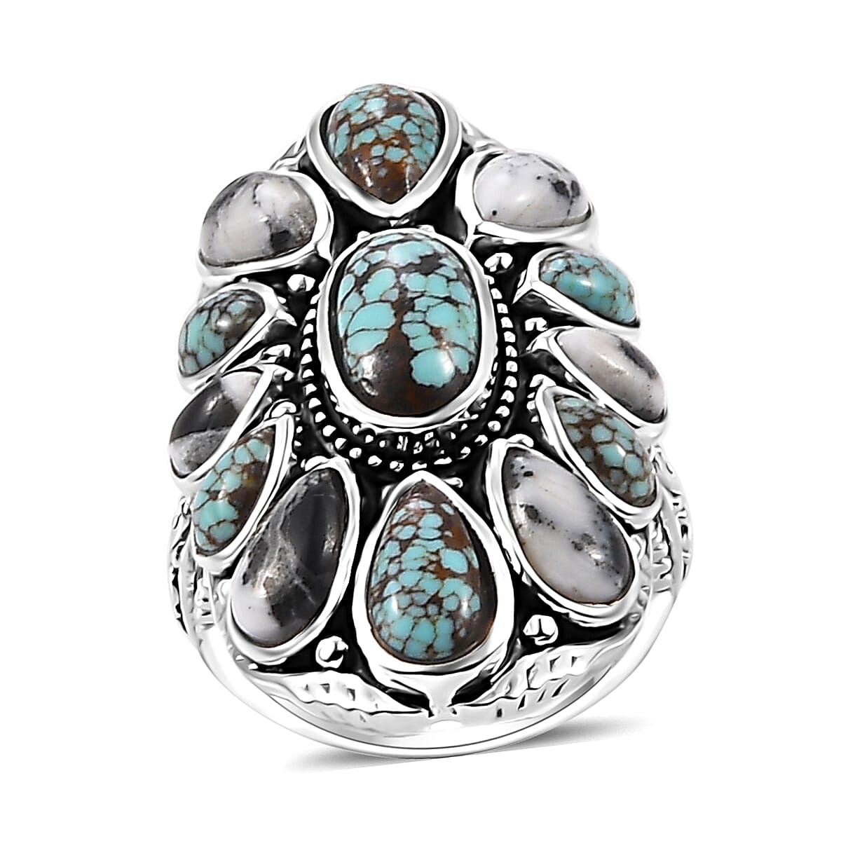 Artisan Crafted Blue Horizon Turquoise, White Buffalo Ring in Sterling Silver (Size 10.0) 10.10 ctw