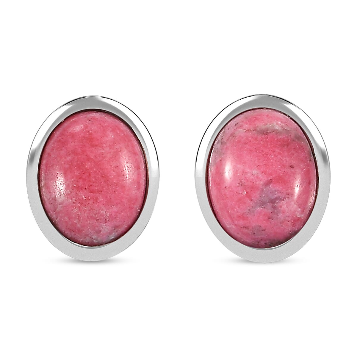 Norwegian Thulite Stud Earrings in Rhodium Over Sterling Silver 3.00 ctw