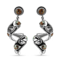 D'Joy Artisan Crafted Blue Horizon Turquoise and White Buffalo 11.70 ctw Earth Spiral Earrings in Black Oxidized Sterling Silver