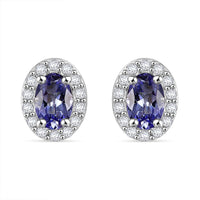 Tanzanite and White Zircon 1.15 ctw Solitaire Stud Earring in Rhodium Over Sterling Silver