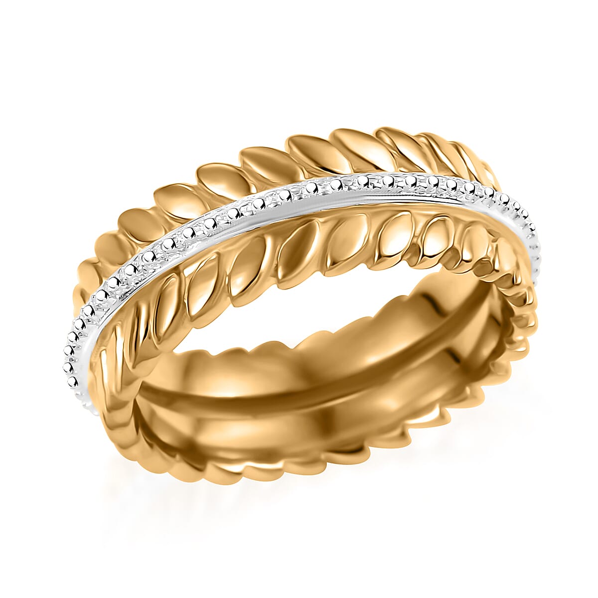 Karis White Diamond Accent Fern Leaf Ring in 18K YG Plated