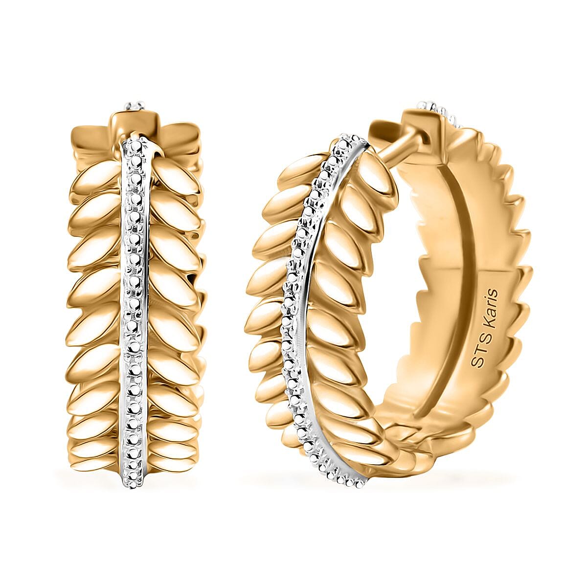 Karis White Diamond Accent Hoop Earrings in Platinum Bond and 18K YG Plated