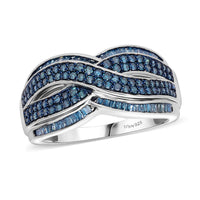 TLV Blue Diamond (IR) Infinity Ring in Platinum Over Sterling Silver (Size 6.0) 1.00 ctw