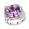 GP Rose De France Pink Amethyst, White Zircon Ring in Rhodium Over Sterling Silver (Size 9.0) 13.00 ctw - Sticky add to cart bar
