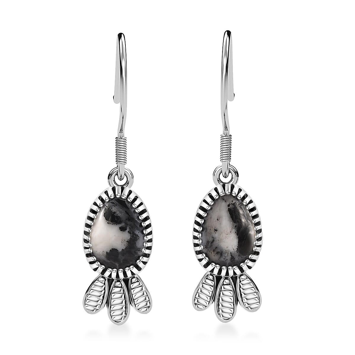 D'Joy Artisan Crafted White Buffalo 4.30 ctw Earrings in Black Oxidized Sterling Silver