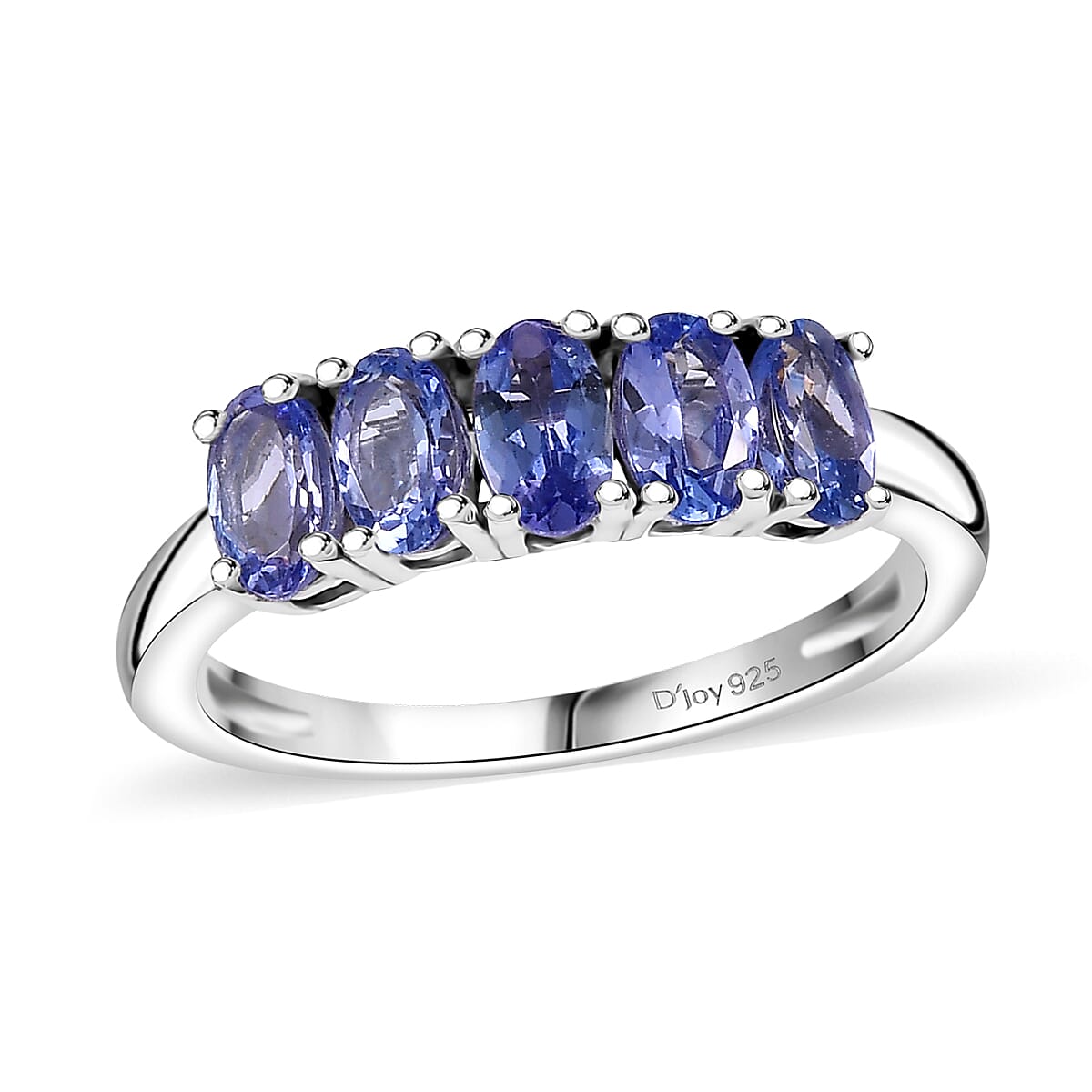 Tanzanite 5 Stone Ring in Rhodium Over Sterling Silver (Size 10.0) 1.10 ctw