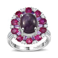 Doorbuster Indian Star Ruby, Multi Gemstone Ring in Rhodium Over Sterling Silver (Size 7.0) 8.60 ctw - Sticky add to cart bar