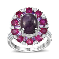 Doorbuster Indian Star Ruby, Multi Gemstone Ring in Rhodium Over Sterling Silver (Size 7.0) 8.60 ctw