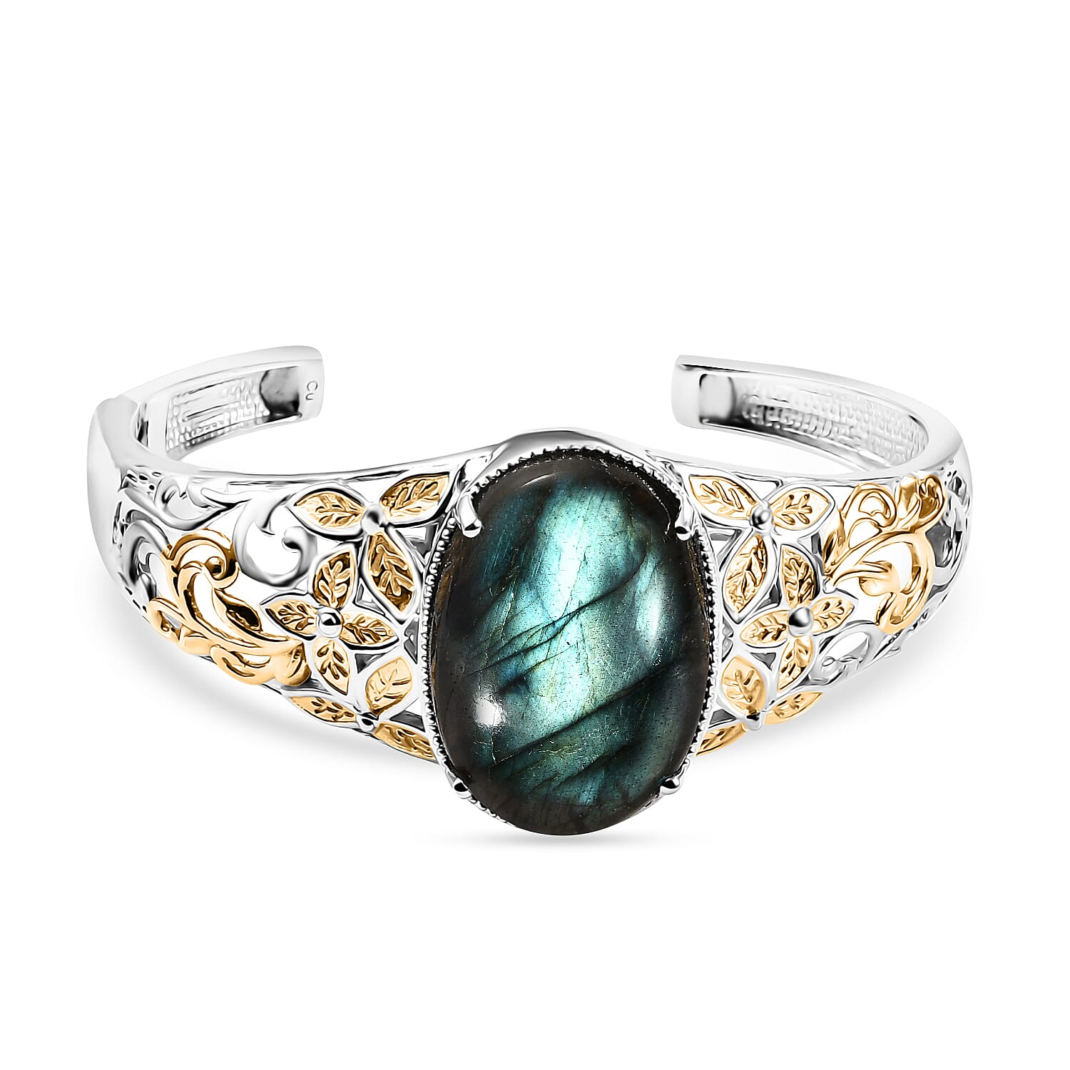 Matrix Silver Shungite Cuff Bracelet in 14K YG and Platinum Over Copper with Magnet (7.25 In) 24.85 ctw