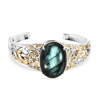 Matrix Silver Shungite Cuff Bracelet in 14K YG and Platinum Over Copper with Magnet (7.25 In) 24.85 ctw
