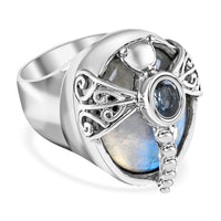 Sajen Silver Rainbow Moonstone, Sky Blue Topaz Ring in Sterling Silver (Size 10.0) 15.90 ctw