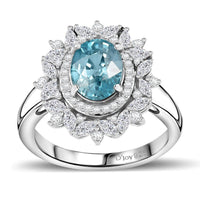 Premium Cambodian Blue Zircon, White Zircon Cluster Ring in Rhodium Over Sterling Silver (Size 7.0) 3.85 ctw