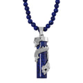Lapis Lazuli 100.00 ctw Dragon Pendant with Beaded Necklace in Silvertone 20-22 Inches - Sticky add to cart bar