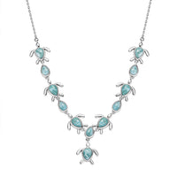 D'Joy Natural Green Larimar 8.80 ctw Turtle Necklace in Rhodium Over Sterling Silver 18 Inches