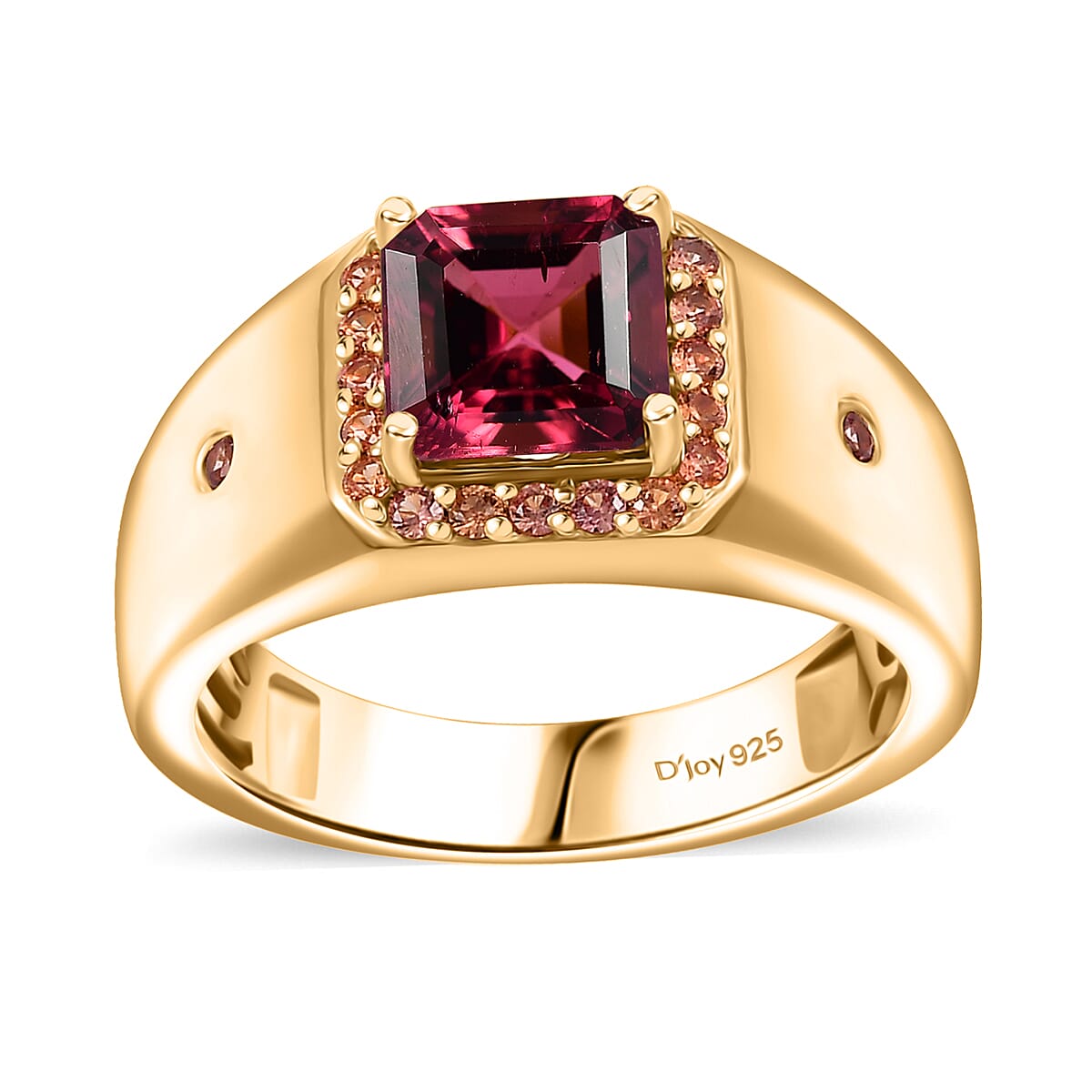 AAA Ouro Fino Rubellite, Padparadscha Sapphire Men's Ring in 18K Vermeil YG Over Sterling Silver (Size 10.0) 2.30 ctw