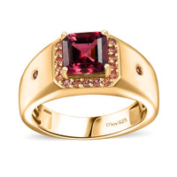 AAA Ouro Fino Rubellite, Padparadscha Sapphire Men's Ring in 18K Vermeil YG Over Sterling Silver (Size 10.0) 2.30 ctw