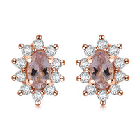 D'Joy Pink Morganite and Moissanite 0.75 ctw Sunburst Earrings in 18K Vermeil RG Over Sterling Silver