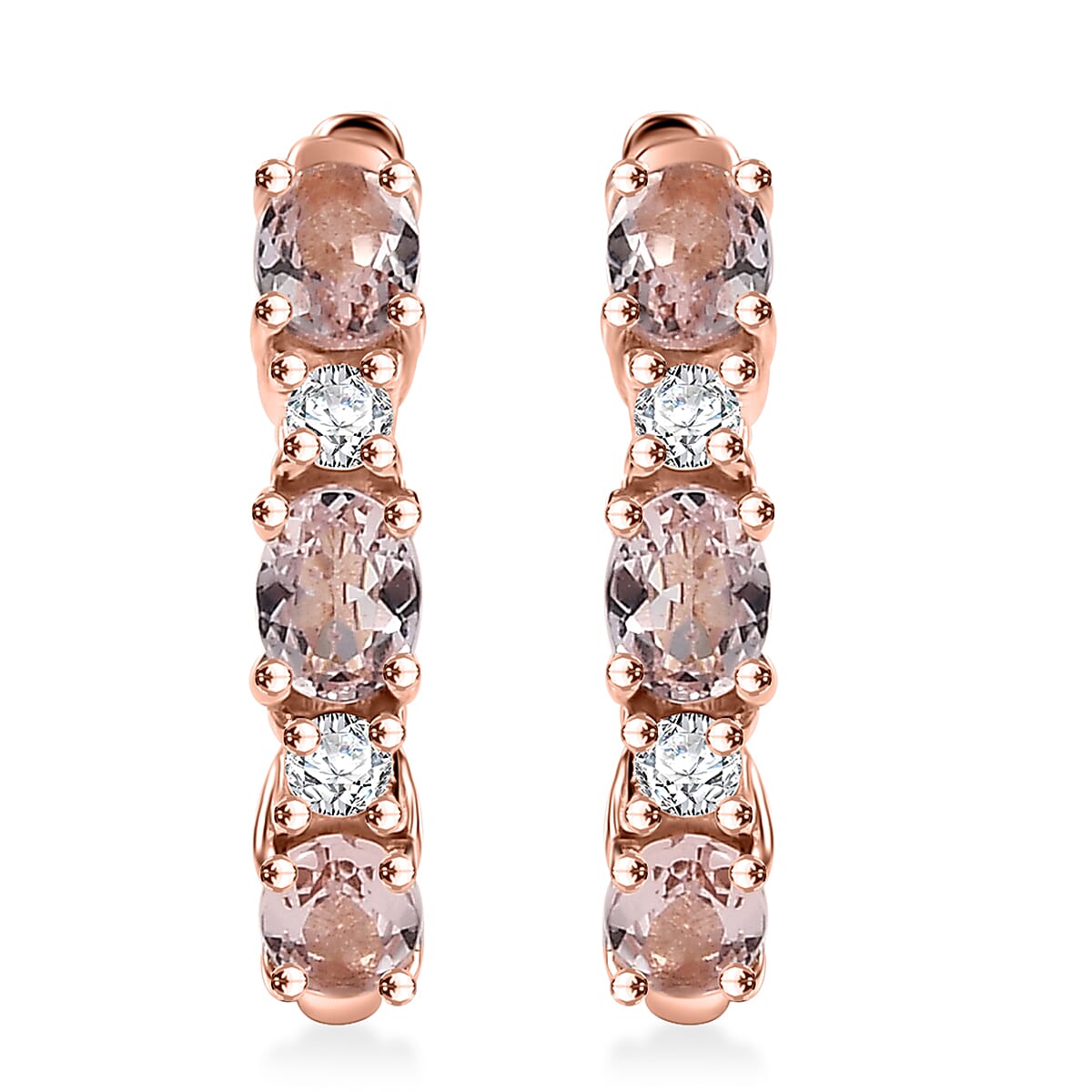 D'Joy Pink Morganite and Moissanite 1.10 ctw Hoop Earrings in 18K Vermeil RG Over Sterling Silver