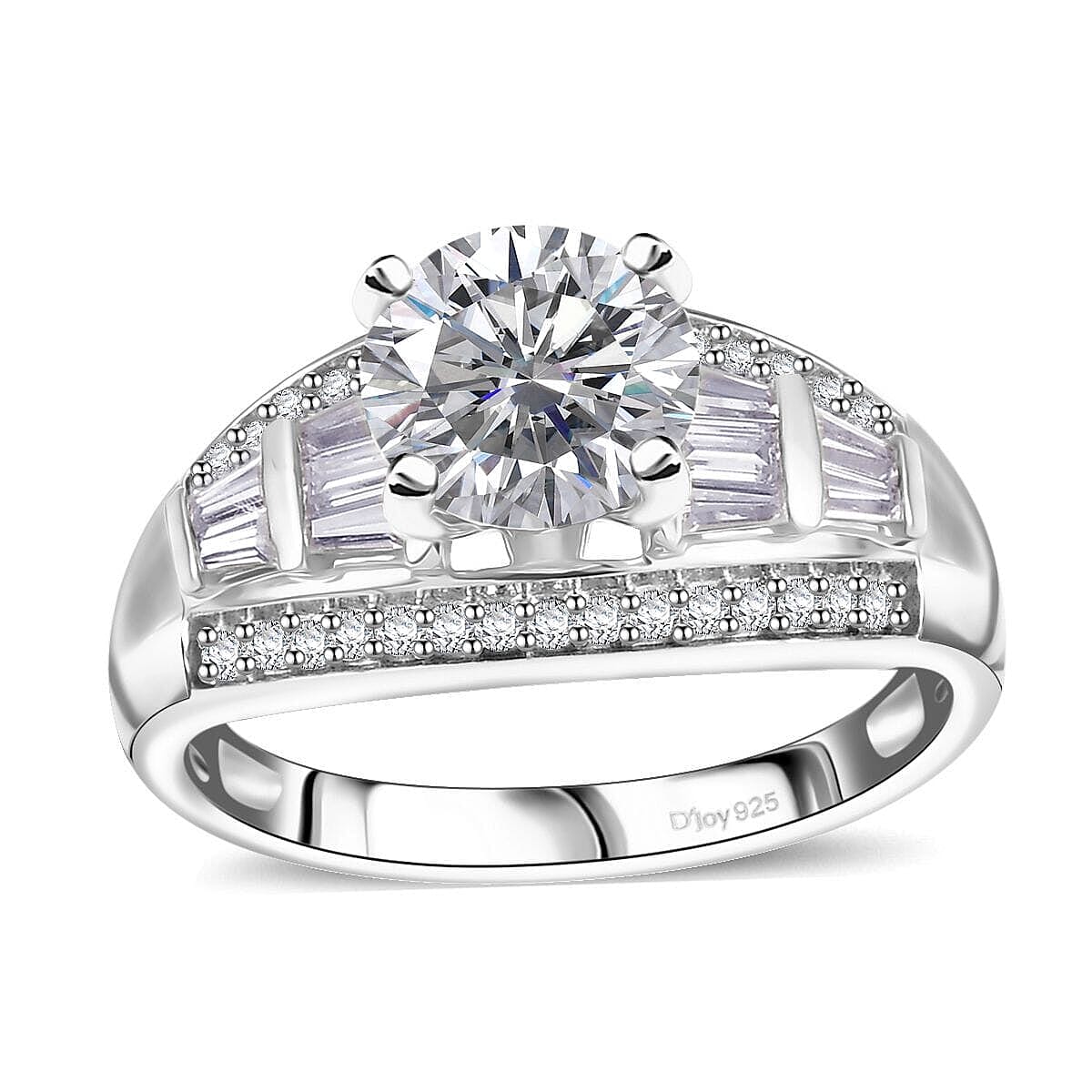 Moissanite (Rnd8mm) Ring in Rhodium Over Sterling Silver (Size 11.0) 3.10 ctw (Del. in 10-12 Days)