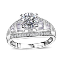 Moissanite (Rnd8mm) Ring in Rhodium Over Sterling Silver (Size 11.0) 3.10 ctw (Del. in 10-12 Days)