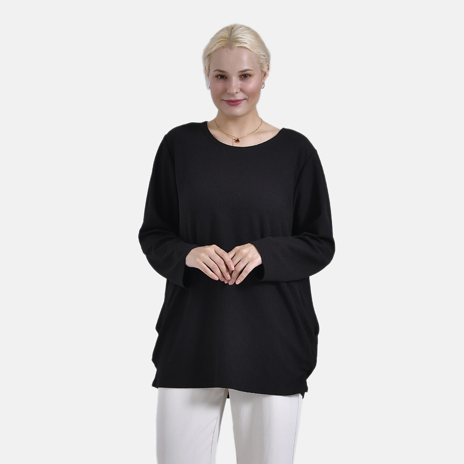 TLV Black Round Neck Long Sleeve Top - One Size Fits Most