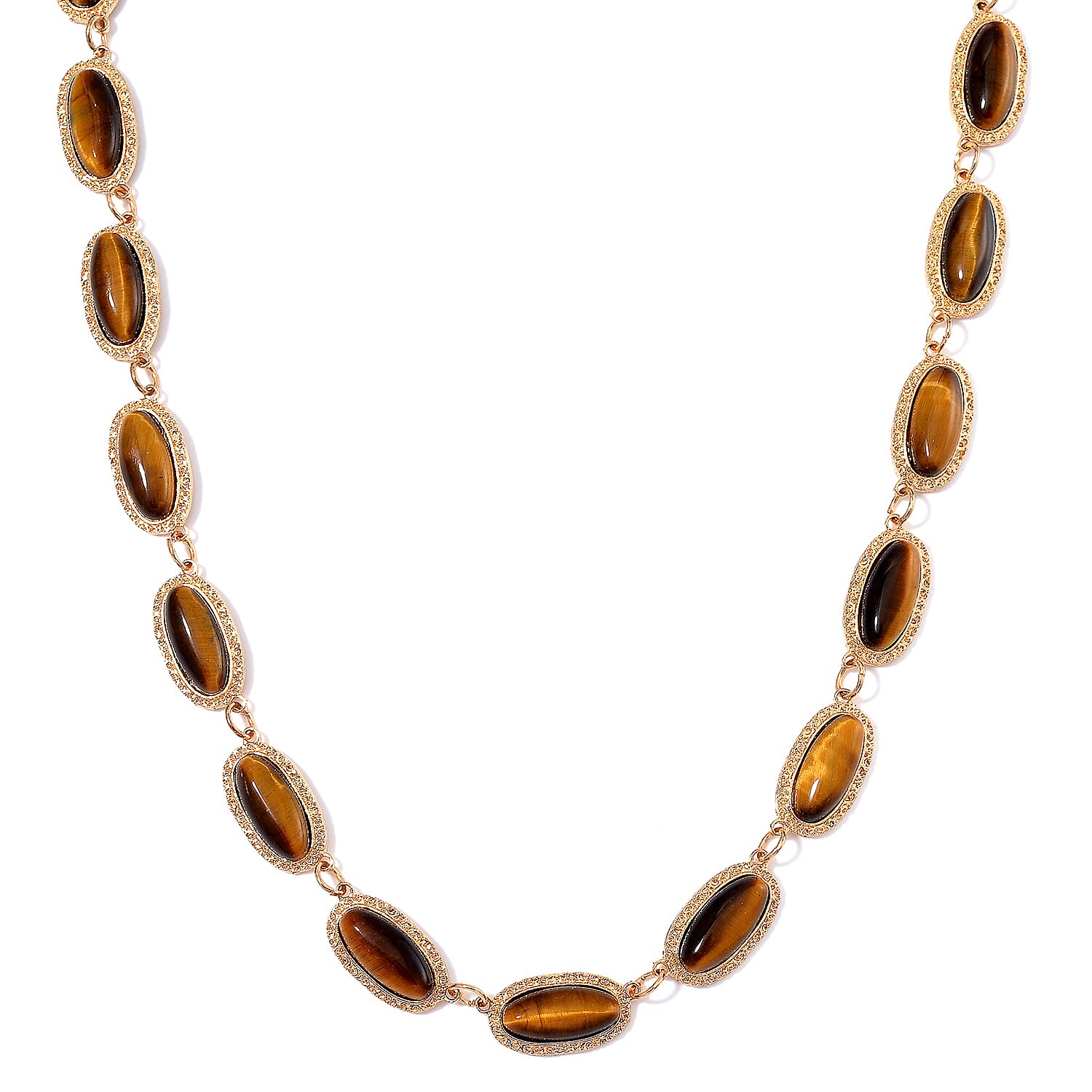 Yellow Tigers Eye Necklace (18-20 Inches) in Goldtone 170.00 ctw