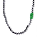 Green Jade (D) Phoenix Carved and Terahertz 330.00 ctw Beaded Knotted Necklace in Rhodium Over Sterling Silver 20 Inches - Sticky add to cart bar