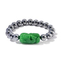 Green Jade (D) Phoenix Carved and Terahertz 170.00 ctw Beaded Stretch Bracelet - Sticky add to cart bar
