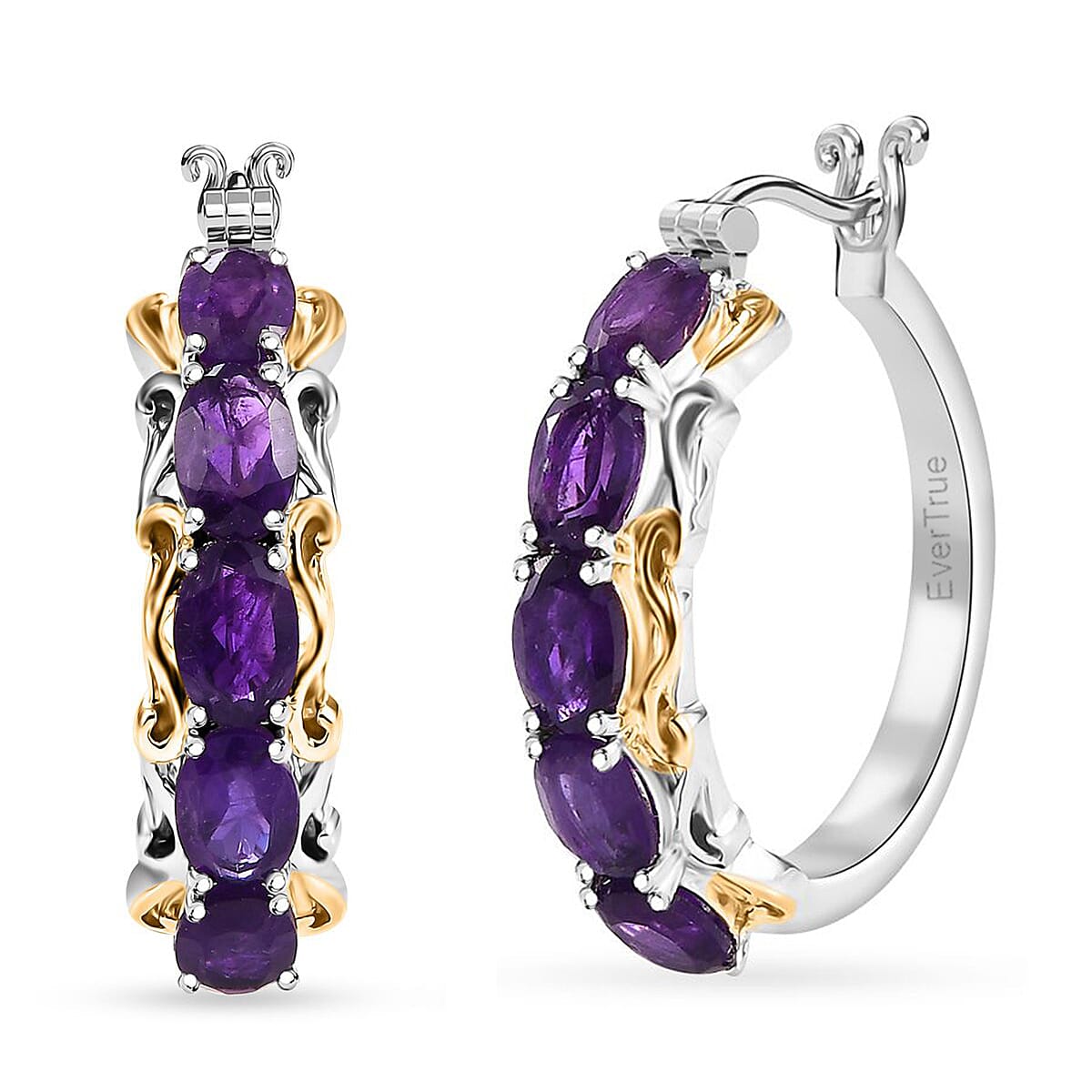 Karis African Amethyst Hoop Earrings in 18K YG Plated and Platinum Bond 4.40 ctw