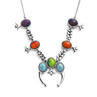 Mojave Multi Color Turquoise Squash Blossom Necklace (18 Inches) in Stainless Steel 18.65 ctw