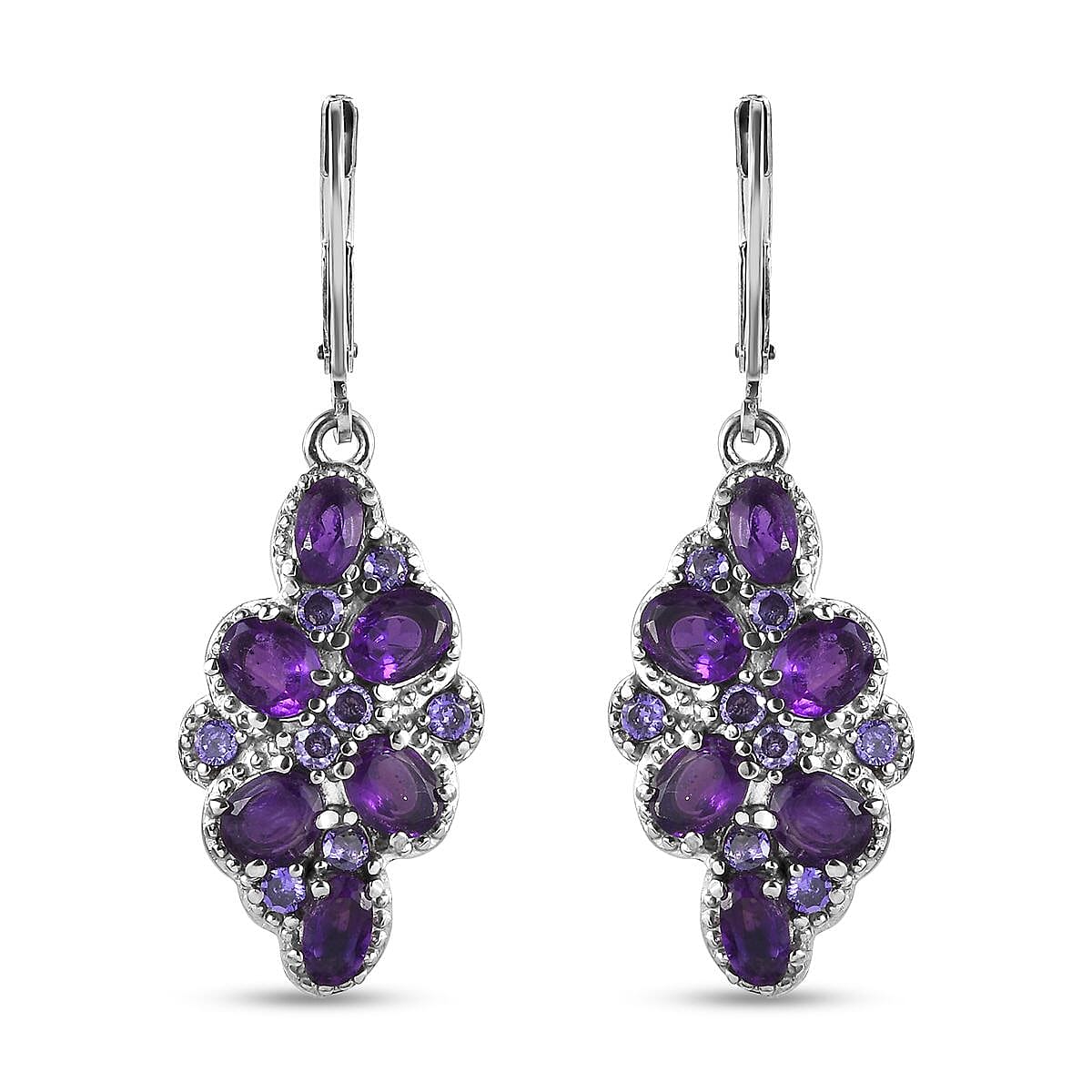 African Amethyst and Simulated Purple Diamond 4.20 ctw Earrings in Stainless Steel