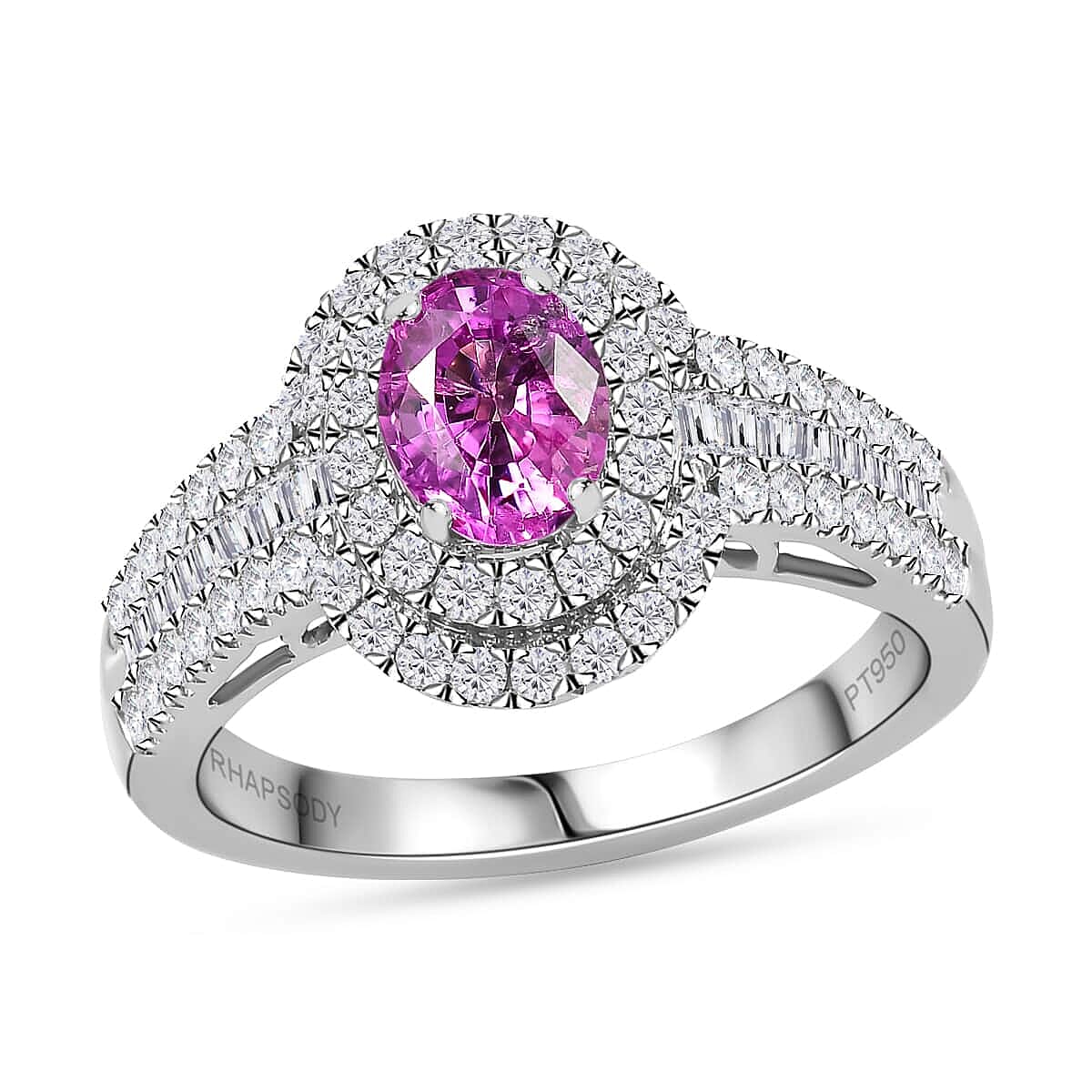 Doorbuster Certified & Appraised Rhapsody 950 Platinum AAAA Padparadscha Sapphire, Diamond (E-F, VS2) Ring (Size 10.0) (7 g) 1.73 ctw