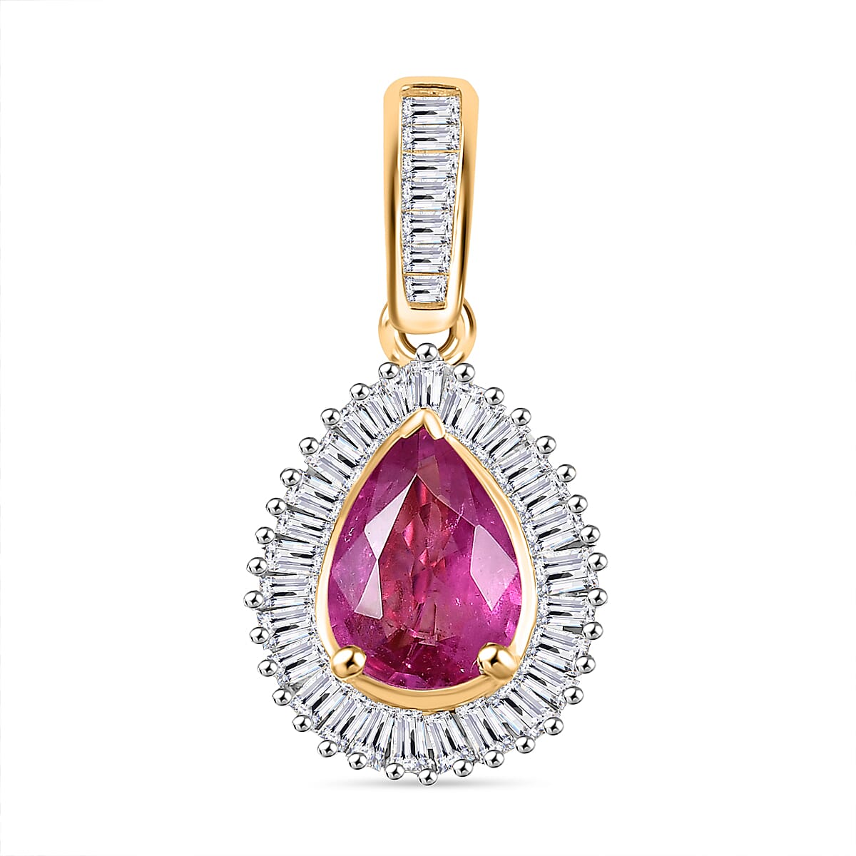 Certified & Appraised Luxoro AAA Padparadscha Sapphire and G-H I2 Diamond 1.25 ctw Pendant without Chain in 14K Yellow Gold