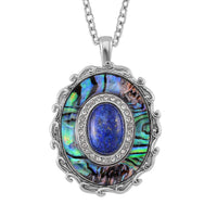 Abalone Shell, Lapis Lazuli and Crystal Necklace (20-22 Inches) in Stainless Steel 3.00 ctw