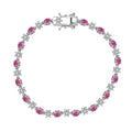 Premium Lab Created Bixbite and Moissanite 4.20 ctw Eternal Bloom Bracelet in Rhodium Over Sterling Silver (7.25 In) - Sticky add to cart bar