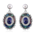 Abalone Shell, Lapis Lazuli and Muti Gemstone Earrings in Stainless Steel 1.40 ctw - Sticky add to cart bar