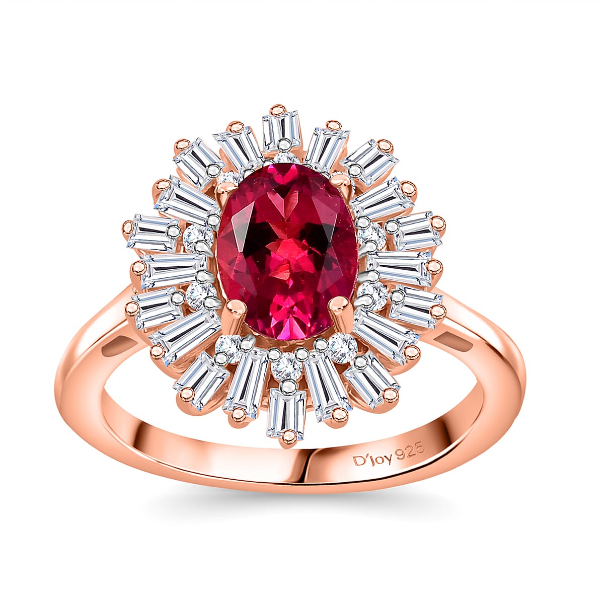 Premium Lab Created Bixbite, Moissanite Ring in 18K Vermeil RG Over Sterling Silver (Size 10.0) 1.90 ctw