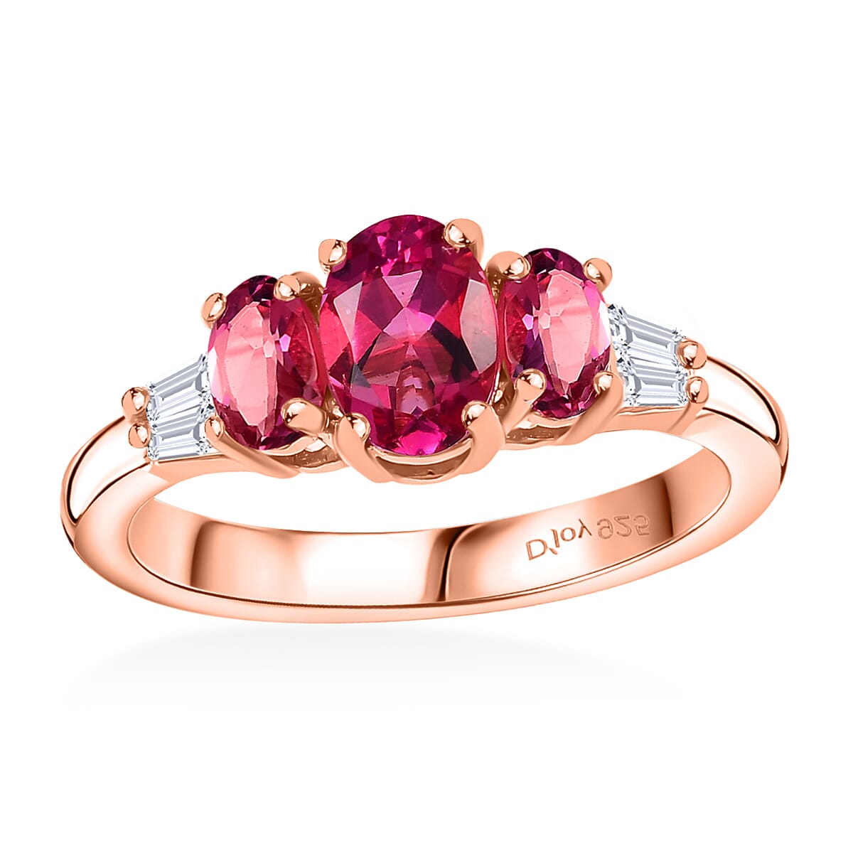 Premium Lab Created Bixbite and Moissanite 1.25 ctw Ring in 18K Vermeil Rose Gold Over Sterling Silver (Size 7.0)