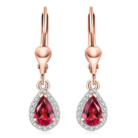 Luxuriant Premium Bixbite (LG) and White Zircon 0.90 ctw Lever Back Earrings in 18K Vermeil RG Over Sterling Silver