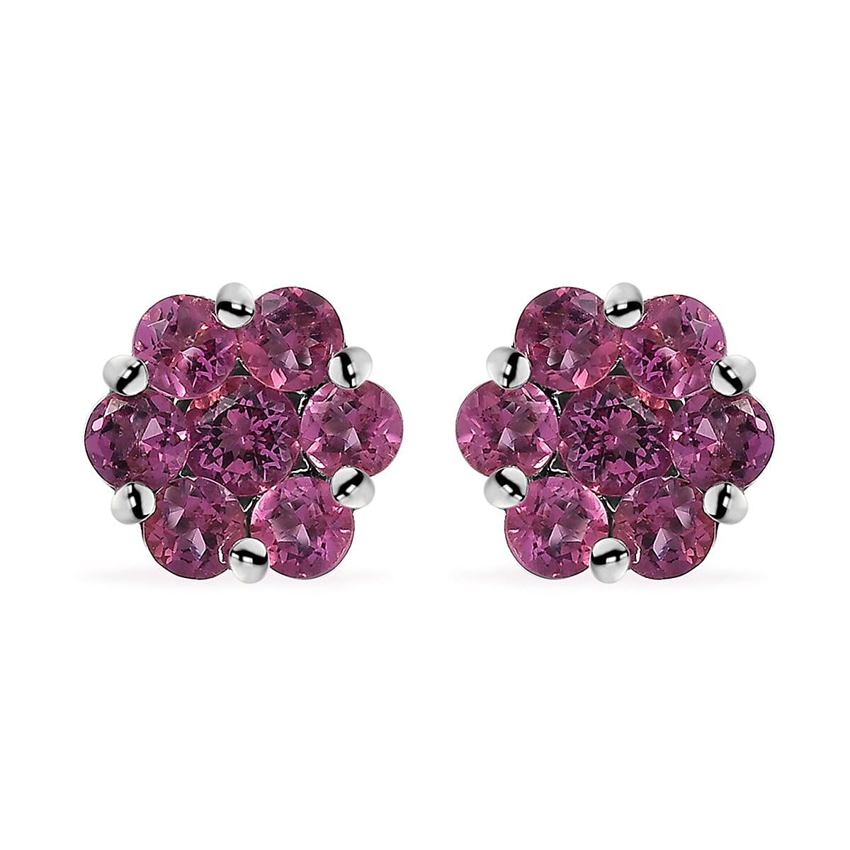 Luxuriant Premium Bixbite (LG) 1.50 ctw Floral Stud Earrings in Rhodium Over Sterling Silver